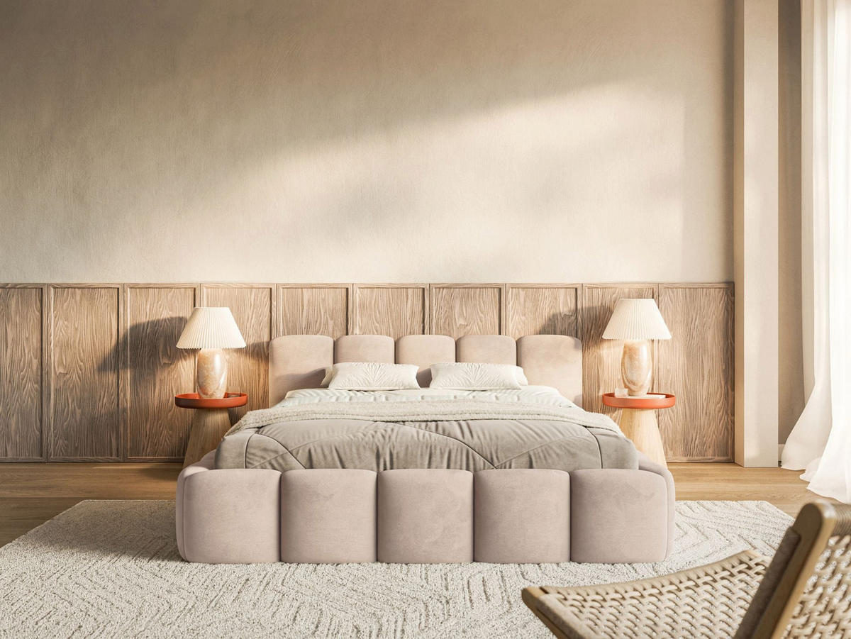 ČALÚNENÁ POSTEĽ Cloudy Low Béžová, zamatový poťah 140x200 - béžová, textil (140/200cm) - Selsey