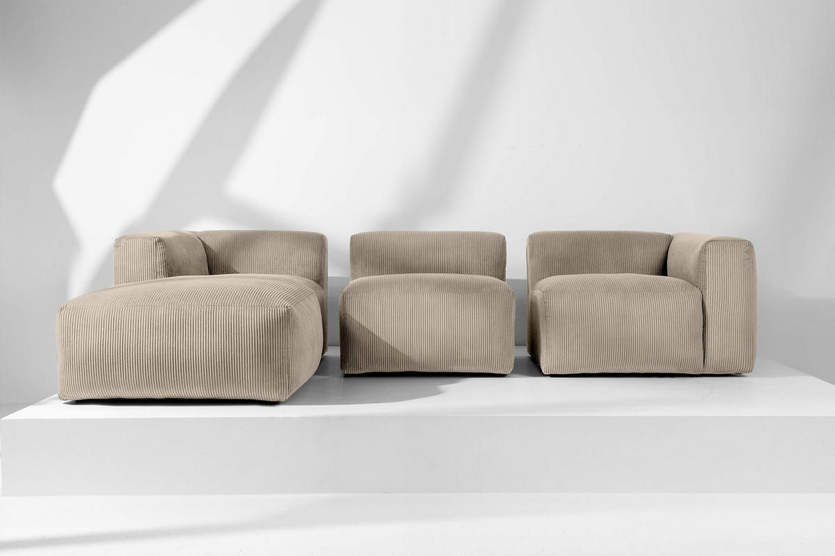 ECKMODULSOFA-LINKS BUFFO mit extrem weicher und bequemer Sitzfläche, Kordstoff, beige - Beige, Textil (297/180cm) - KONSIMO®