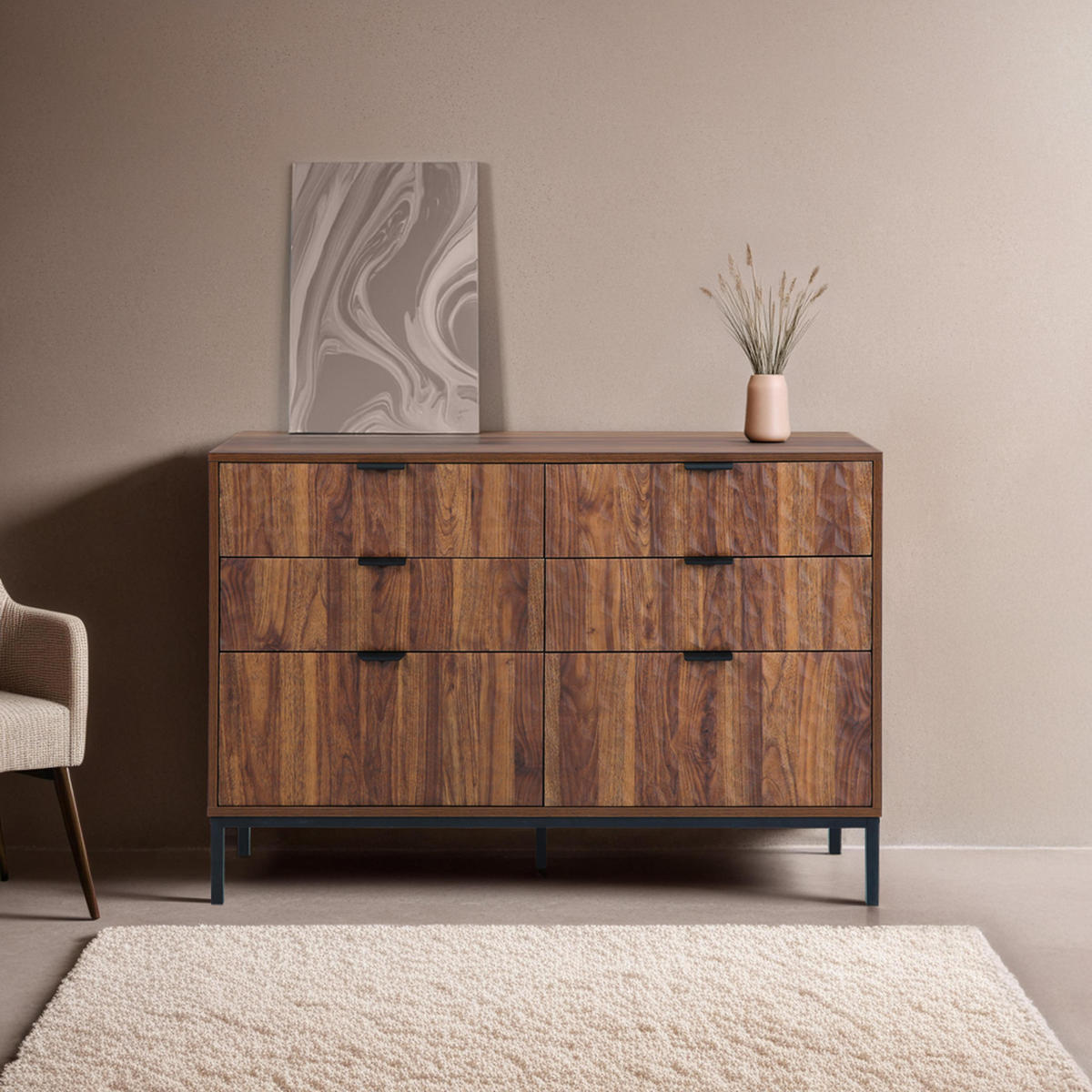 KOMMODE, dunkles Holzeffekt - Braun, Holz (40/76/112cm) - Oviala