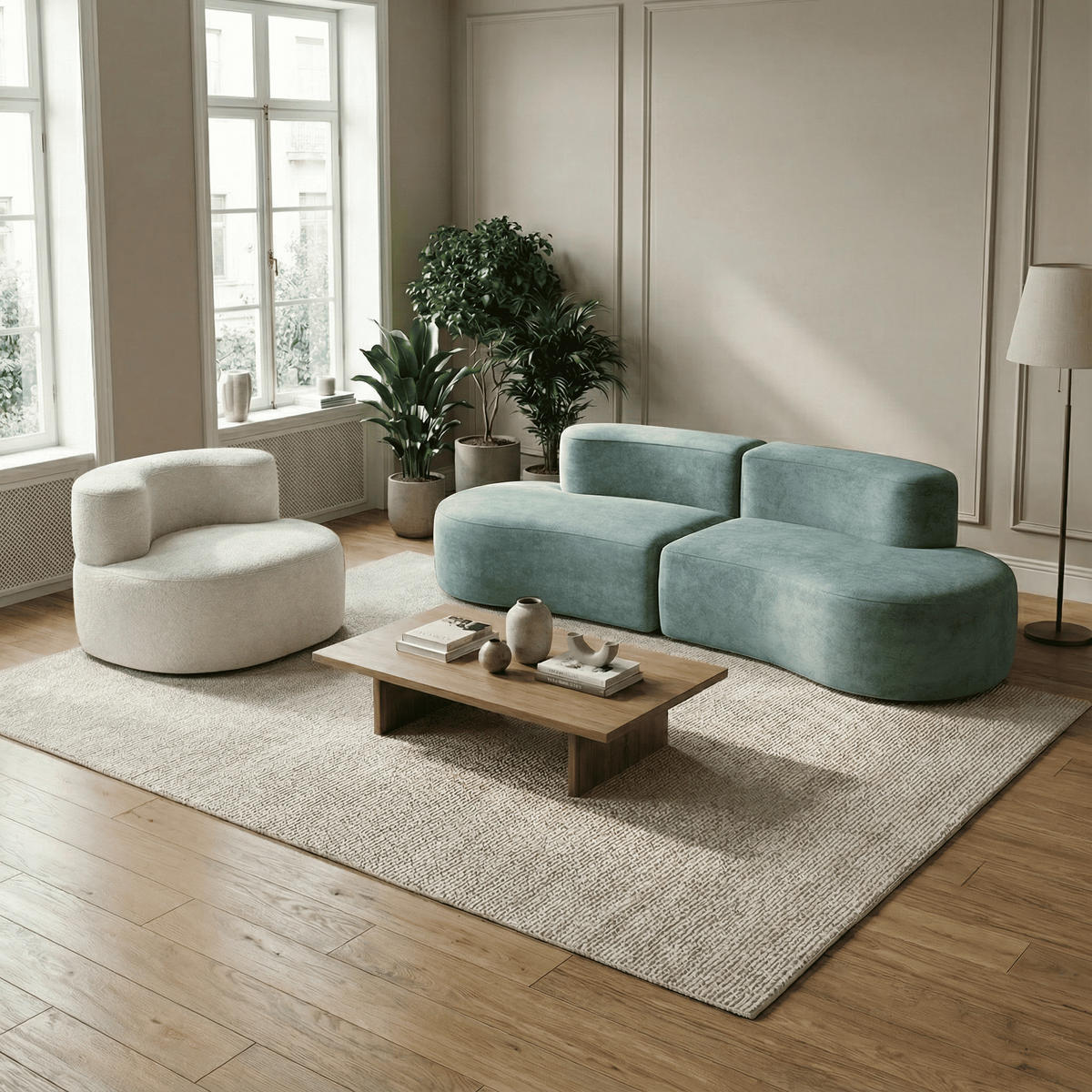 SITZGARNITUR Lounge Sofa und Sessel Salbei und Weiß - Salbeigrün/Weiß, Textil (240/75/102cm) - COCO Living