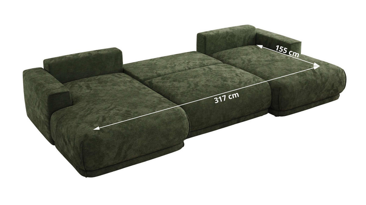 SEDACIA SÚPRAVA RINA U Tmavozelená Hladký ženil - čierna/tmavozelená, textil/plast (360/85/170cm) - MKS