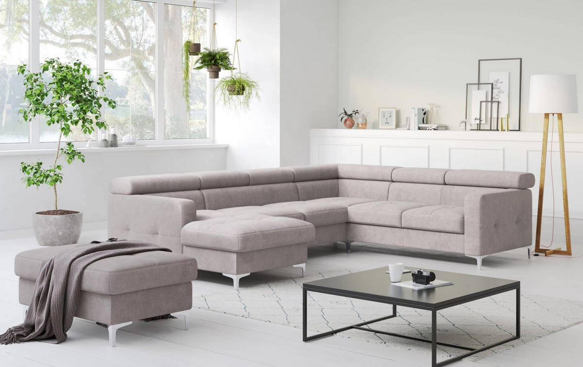 WOHNLANDSCHAFT mit Schlaffunktion und Bettkasten - Chromfarben/Silberfarben, Holz/Textil (240/74/304cm) - Cotta