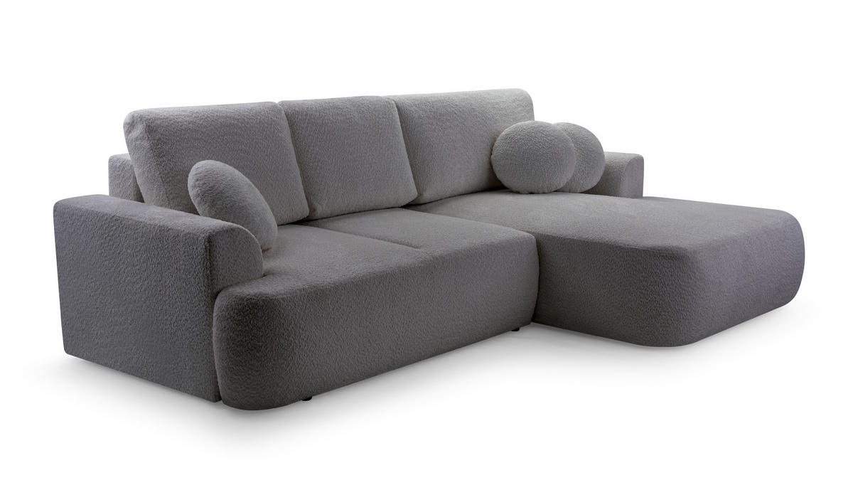 ECKSOFA VELOS Dunkelgrau L - Rechts Bouclé - Dunkelgrau/Schwarz, Kunststoff/Textil (260/168cm) - Luxkor24