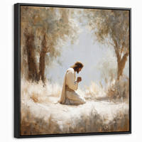 LEINWAND Bilder mit Rahmen - Jesus - Kniend - Waldlandschaft - Betend - 50x50 - Beige, Textil (50/50cm) - MuchoWow