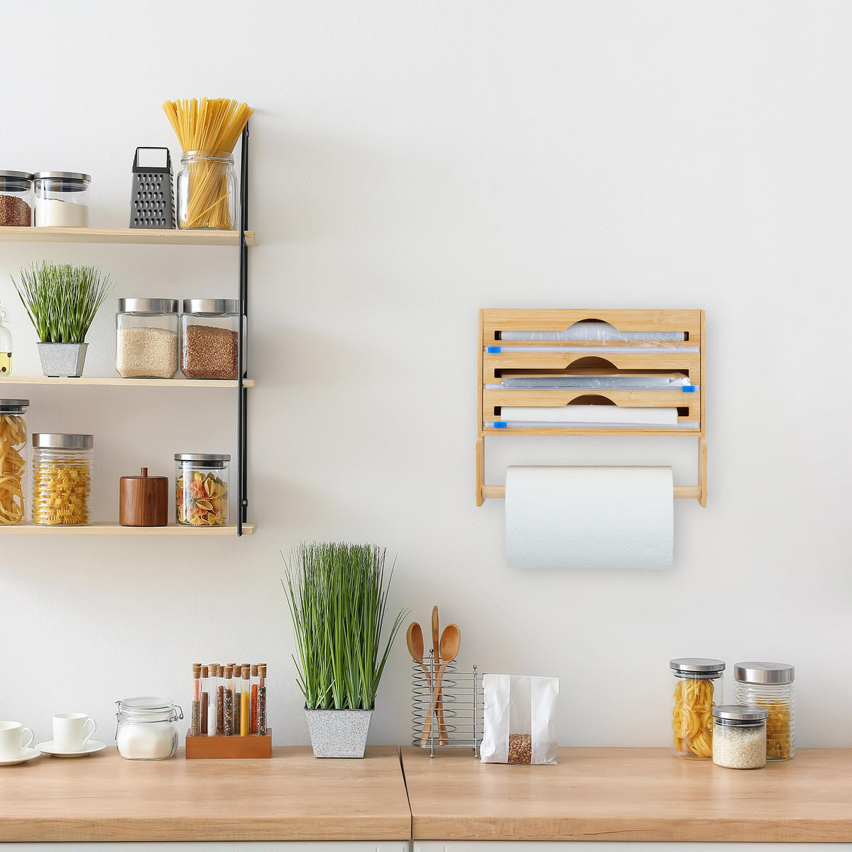 FOLIENSPENDER - Hellbraun, Holz/Holzwerkstoff (36/31/10cm) - Relaxdays