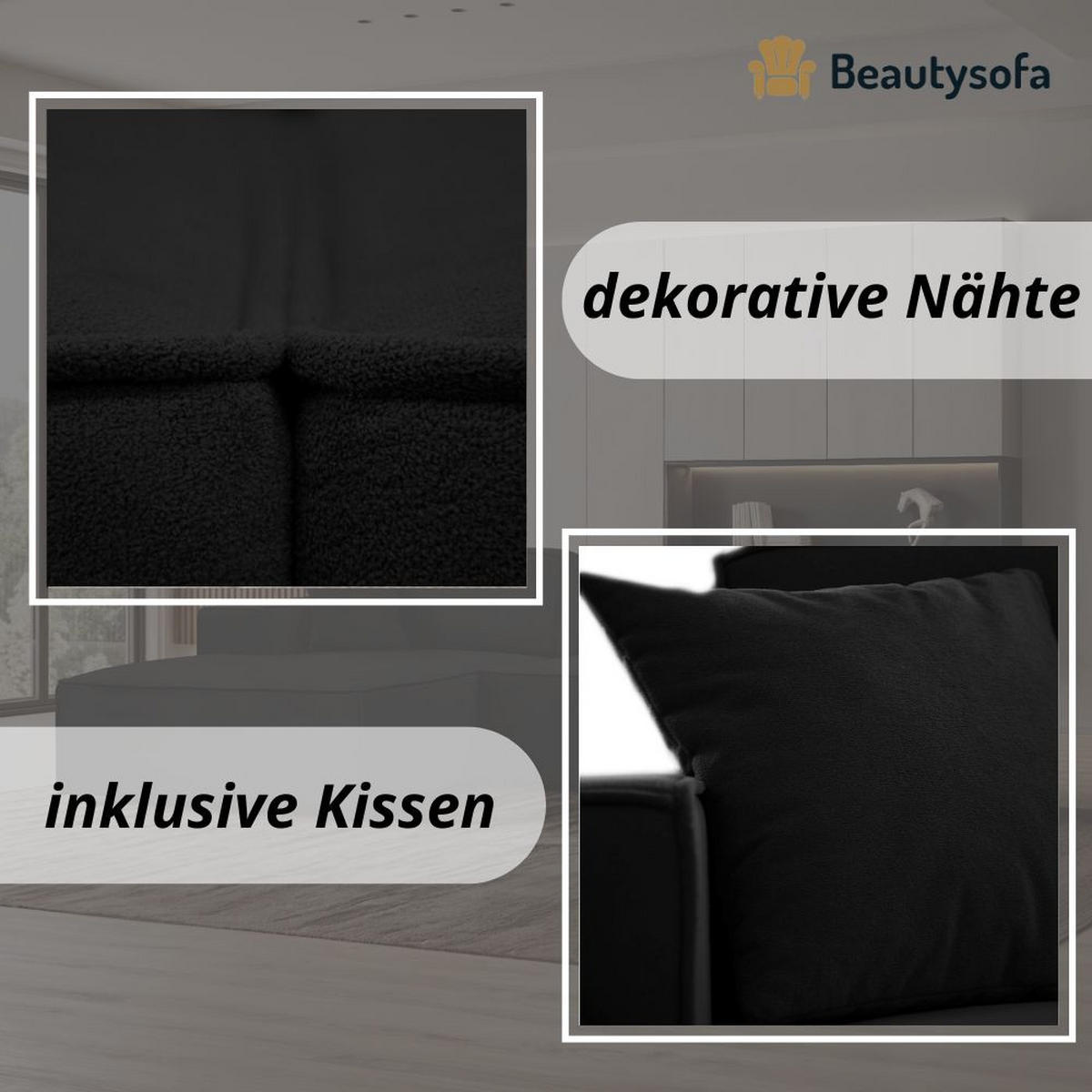 ECKSOFA ohne Schlaffunktion Pedro L schwarz links - Schwarz, Kunststoff/Textil (267/170cm) - Beautysofa