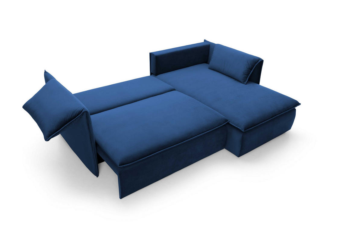 ECKSOFA PREGIO Blau Plüsch-Stoff mit Schlaffunktion - Blau, Holz (230/166cm) - MASSENO