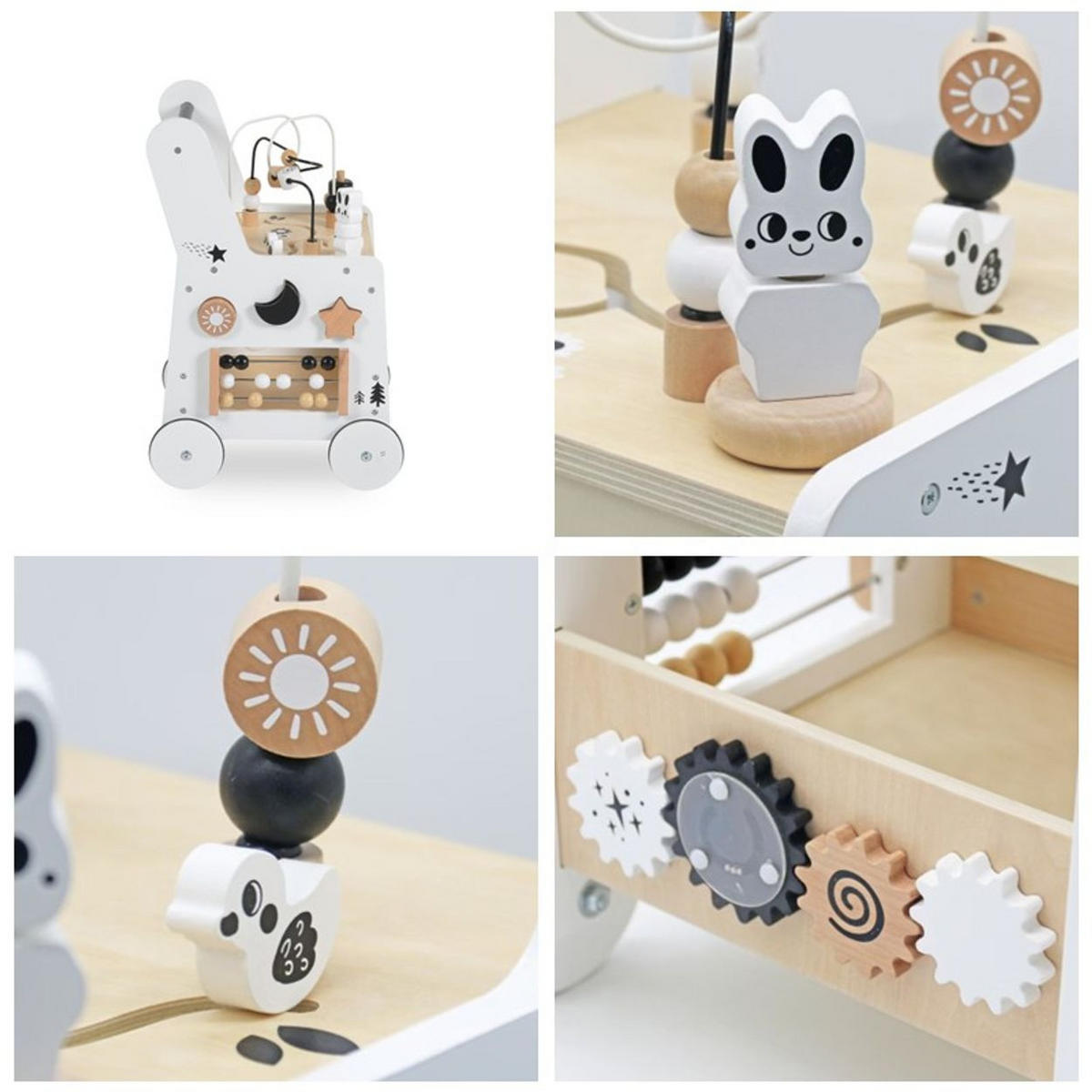 LAUFLERNWAGEN W16E248 Holz weiß Zahnräder, Motorikspielcenter, Formen, Abakus - Weiß, Holz (33/49/32cm) - Moni