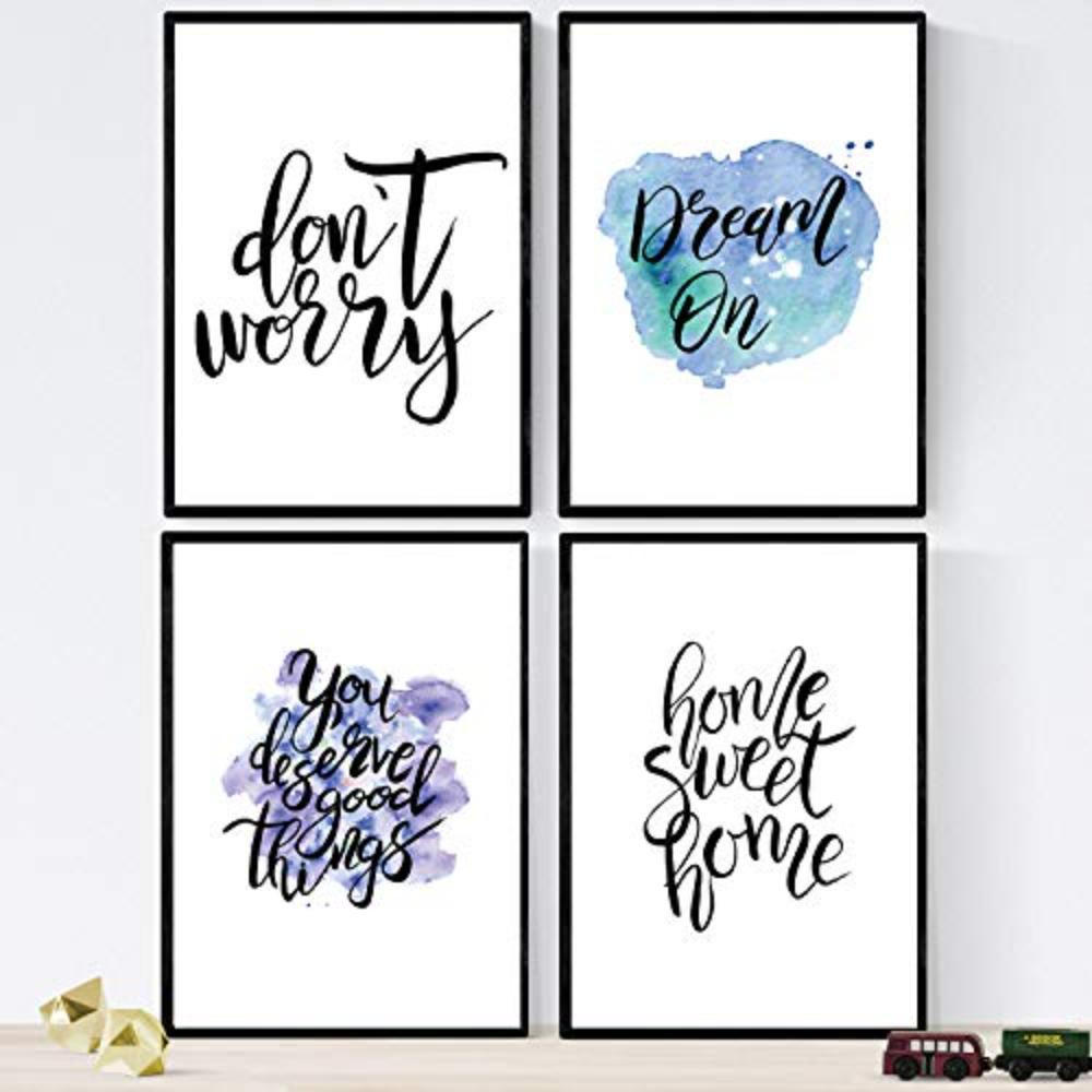 POSTER Set mit 4 glücklich und bunt ‚Traum‘ A4 Rahmenlos - Klar, Papier (29.7/3cm) - Nacnic