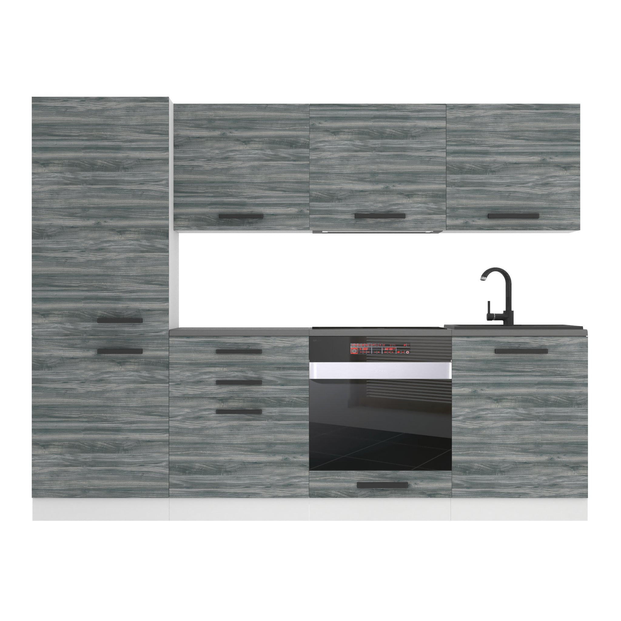 KÜCHENZEILE Sandy 240 cm, mit Arbeitsplatten, Glamour Wood - Grau, Holz (240/204/60cm) - B BELINI GROUP