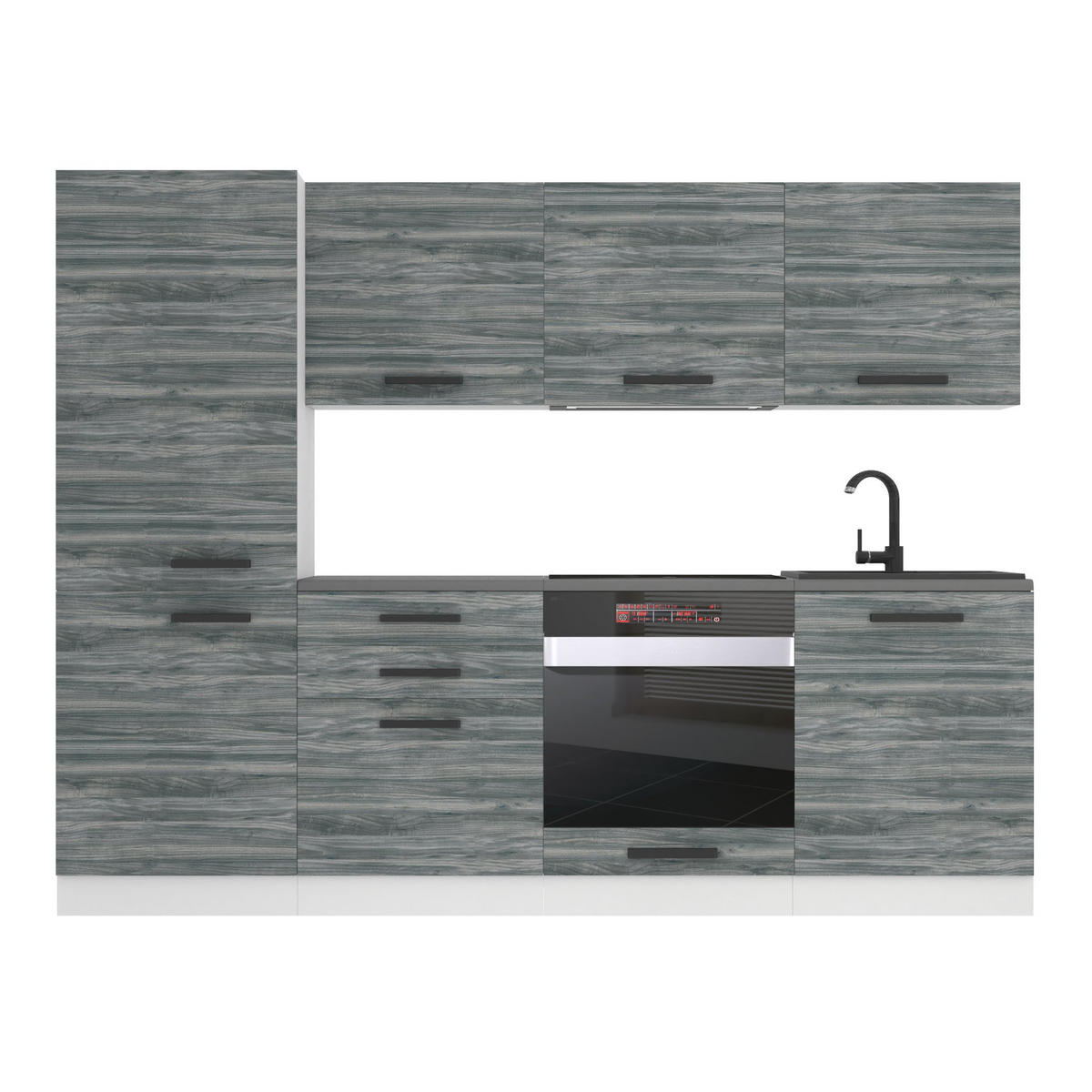 KÜCHENZEILE Sandy 240 cm, mit Arbeitsplatten, Glamour Wood - Grau, Holz (240/204/60cm) - B BELINI GROUP