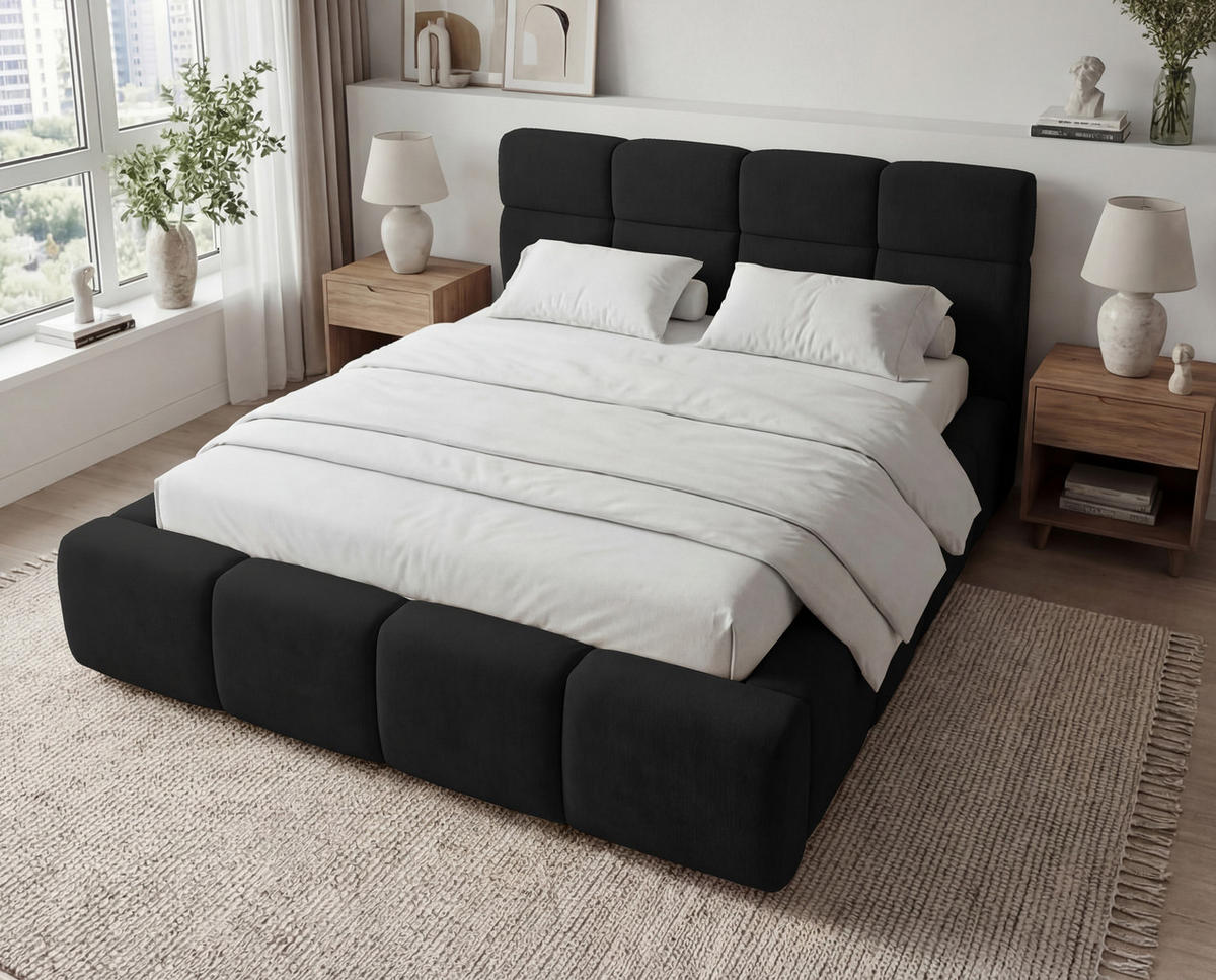 POLSTERBETT 160x200 cm Oslo mit Lattenrost, Bettkasten, Samtstoff, Schwarz - Schwarz, Holz/Textil (160/200cm) - Emporius