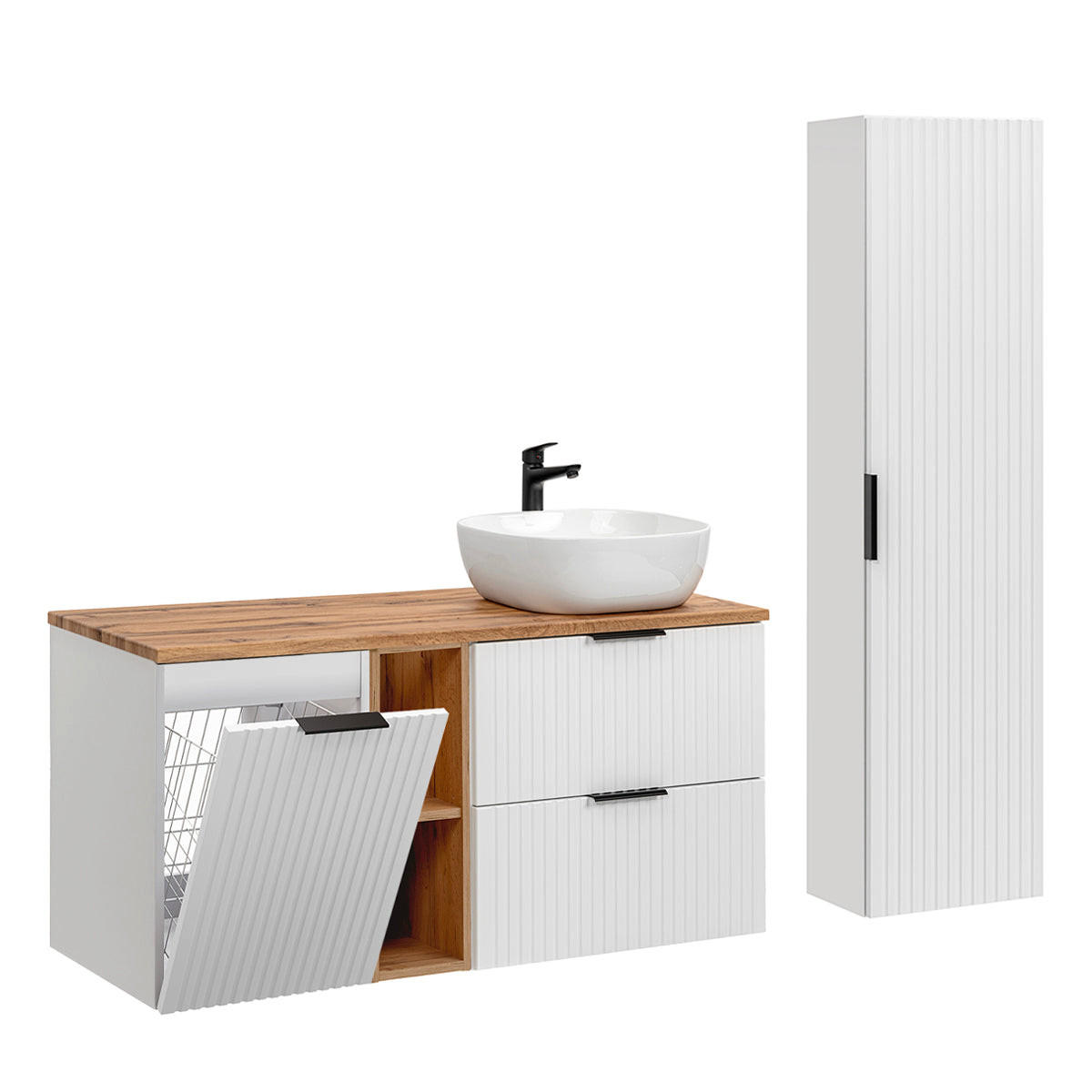 BADMÖBEL 120.8cm Adriel 2er-Set Weiß und Holz - Weiß, Holzwerkstoff (120.8/59/46cm) - Petits-meubles