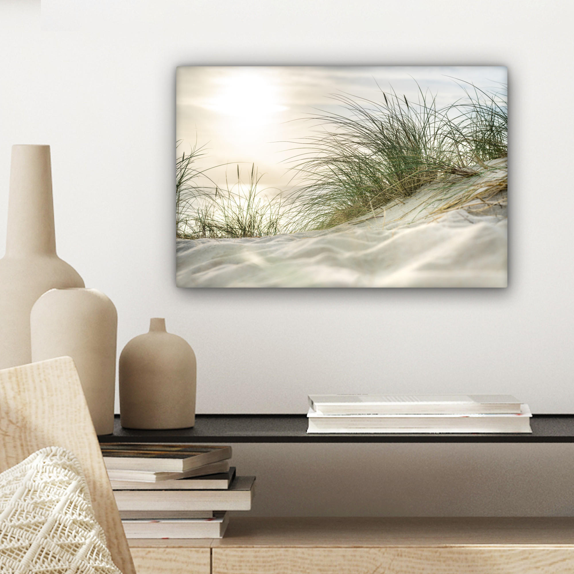 LEINWANDBILD Dünen mit Strandhafer in der Sonne des Nationalparks Schleswig-Holsteinisches Wattenmeer 30x20 cm - Creme, Textil (30/20cm) - MuchoWow