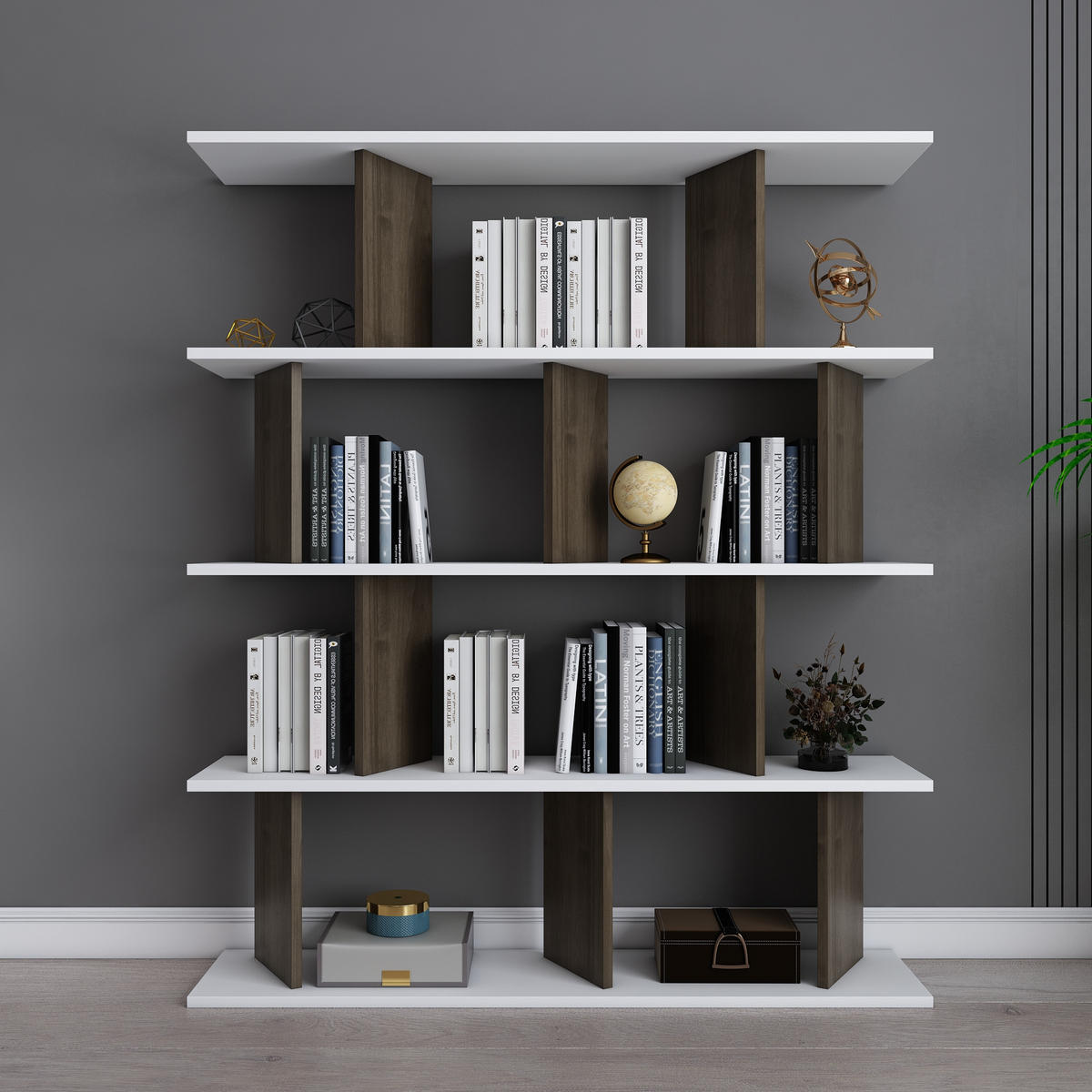 BÜCHERREGAL Grace Weiß Walnussbraun - Weiß/Braun, Holzwerkstoff (120/141/24.6cm) - Decorotika