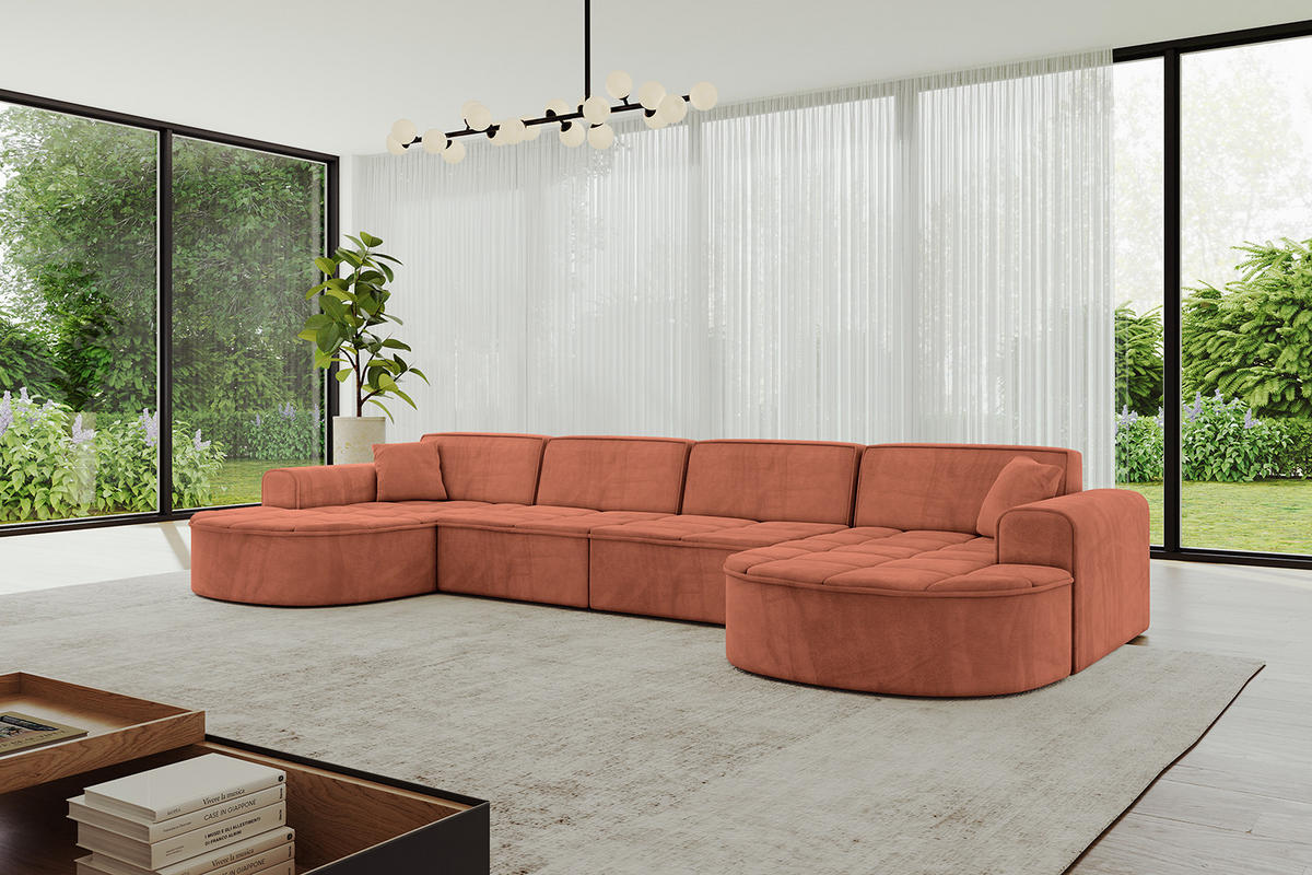 WOHNLANDSCHAFT TARO-U2 - 388x171x79,5 cm Apricot - Koralle, Holzwerkstoff/Textil (388/79.5/171cm) - ALTDECOR
