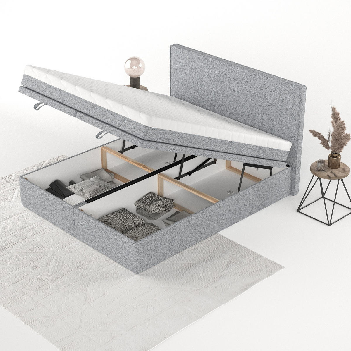BOXBETT Zalla 140/200 cm Grau im Riva Stoff - Schwarz/Grau, Holz/Holzwerkstoff (140/200cm) - AltaBeds