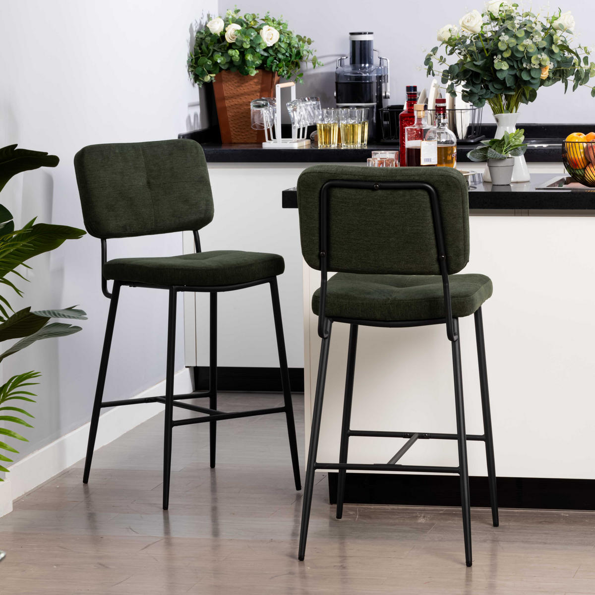 BARHOCKER-SET 4 Stück in Eisen Stoffbezug, Green - Grün, Textil (46/102/52cm) - Meubles Cosy