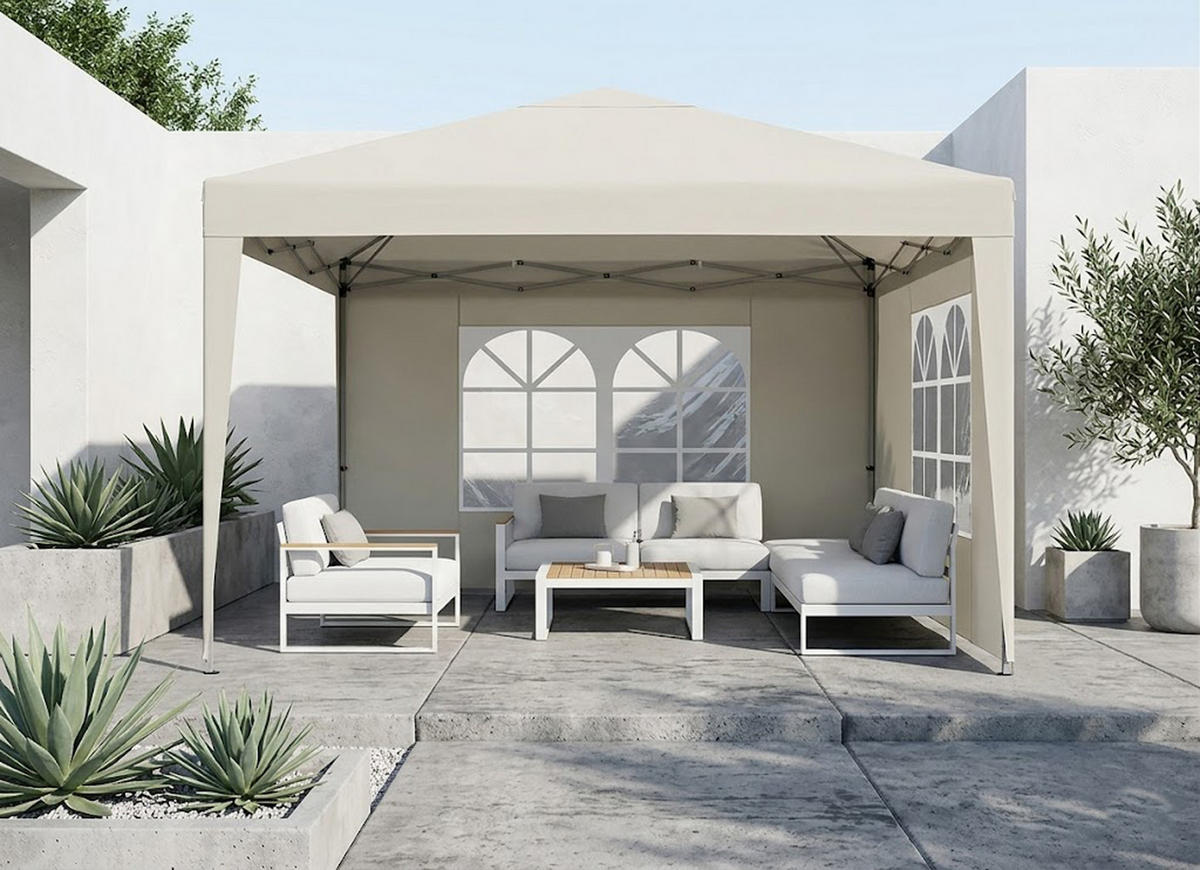 SEITENPLANE Roland für Pavillon mit Fenster 300x190 cm, Wasserabweisend, Farbe: Ecru - Naturfarben, Kunststoff (300/190/0.3cm) - TPFGarden