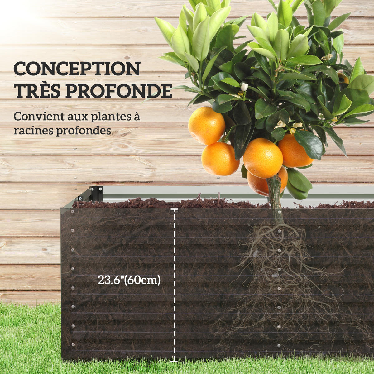 HOCHBEET DE-12170 240/120/60 cm, e/tra tief, offener Boden Grau - Dunkelgrau, Metall (240/60/120cm) - ComfortXL