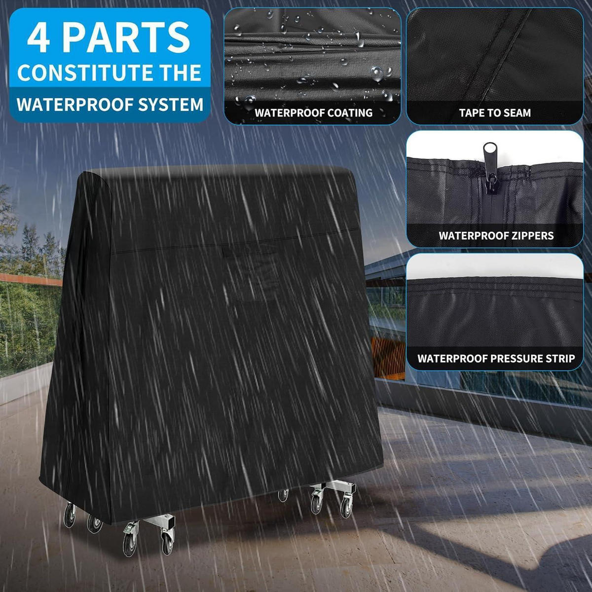TISCHTENNISPLATTEN-ABDECKUNG Wasserdicht 600D Oxford 270 x 150 cm - Schwarz, Textil (150/185/270cm)