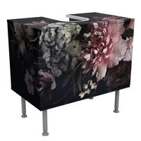 WASCHBECKENUNTERSCHRANK Blumen mit Nebel auf Schwarz 60/55/35 cm - Schwarz, Holzwerkstoff (60/55/35cm) - Bilderwelten