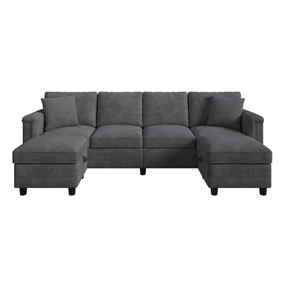 WOHNLANDSCHAFT Modular umwandelbar L-/U-Form mit 2 Stauraumhockern, DE-42506, Grau - Grau, Metall (261/82/134cm) - ComfortXL