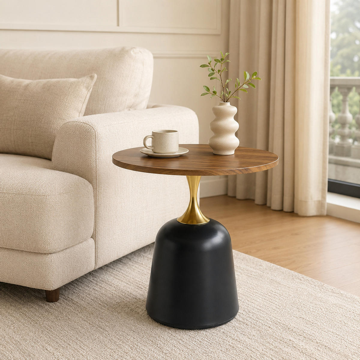 BEISTELLTISCH DE-37424 rund mit Metallgestell Walnuss - Walnussfarben, Holzwerkstoff (60/60/58cm) - ComfortXL