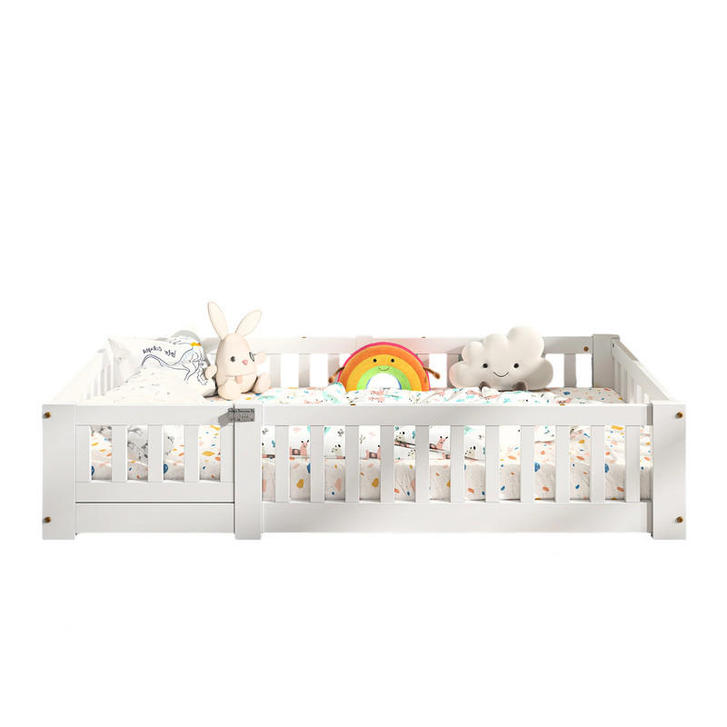 KINDERBETT 90/190 cm weiß Gitter Sicherheitsgatter stabil Holz - Weiß, Holz
