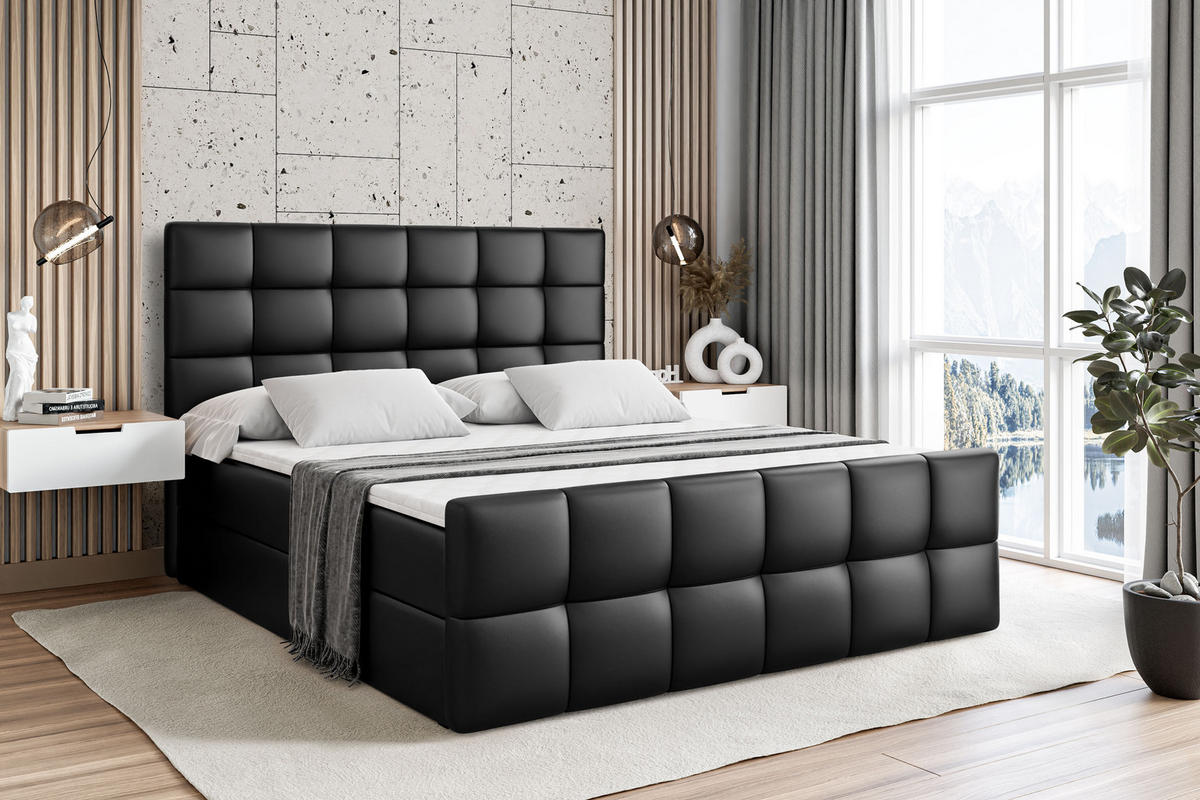 BOXBETT BRUGO-Z - 180 x 200 - H3 - Schwarz Hochglanz - Schwarz Hochglanz, Holzwerkstoff (180/200cm) - ALTDECOR