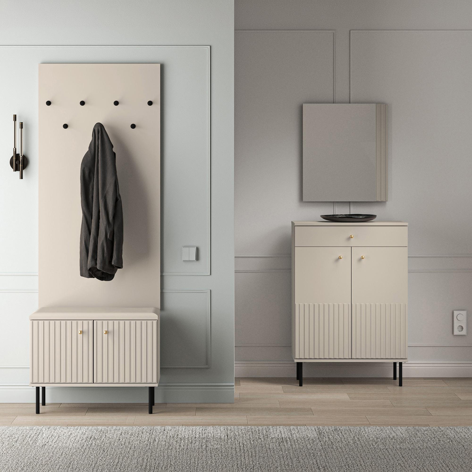 Thumbnail - Konsimo® Schuhschrank, Creme, Holzwerkstoff, 68x55x34 cm, Hergestellt in Europa, Garderobe, Schuhaufbewahrung, Schuhschr...