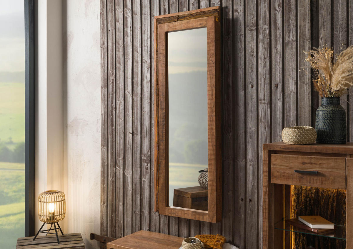 WANDSPIEGEL Akazie 56x8x150 natur lackiert BARK #122 - Braun, Holz (56/150/8cm) - Massivmoebel24