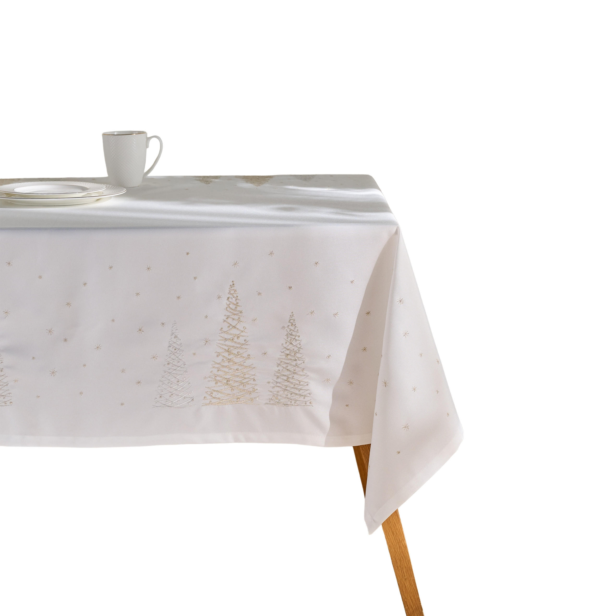 TISCHDECKE Navore 150 x 220cm, Weiß, Dekorative Tischdeko Weihnacheten, Weihnachtsdeko, Christmas - Weiß, Textil (220/150/1cm) - home&you