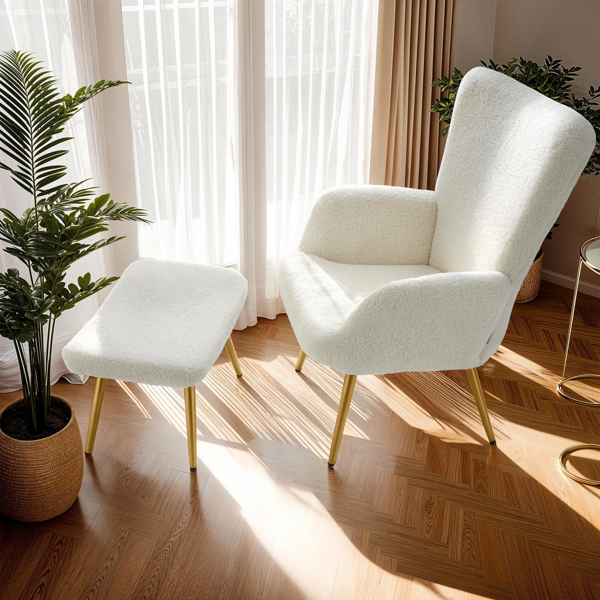 SESSEL Hygge,72 x 76 x 100,5 cm,Bouclé creme/gold - Goldfarben/Creme, Kunststoff (72/100.5/76cm) - tectake