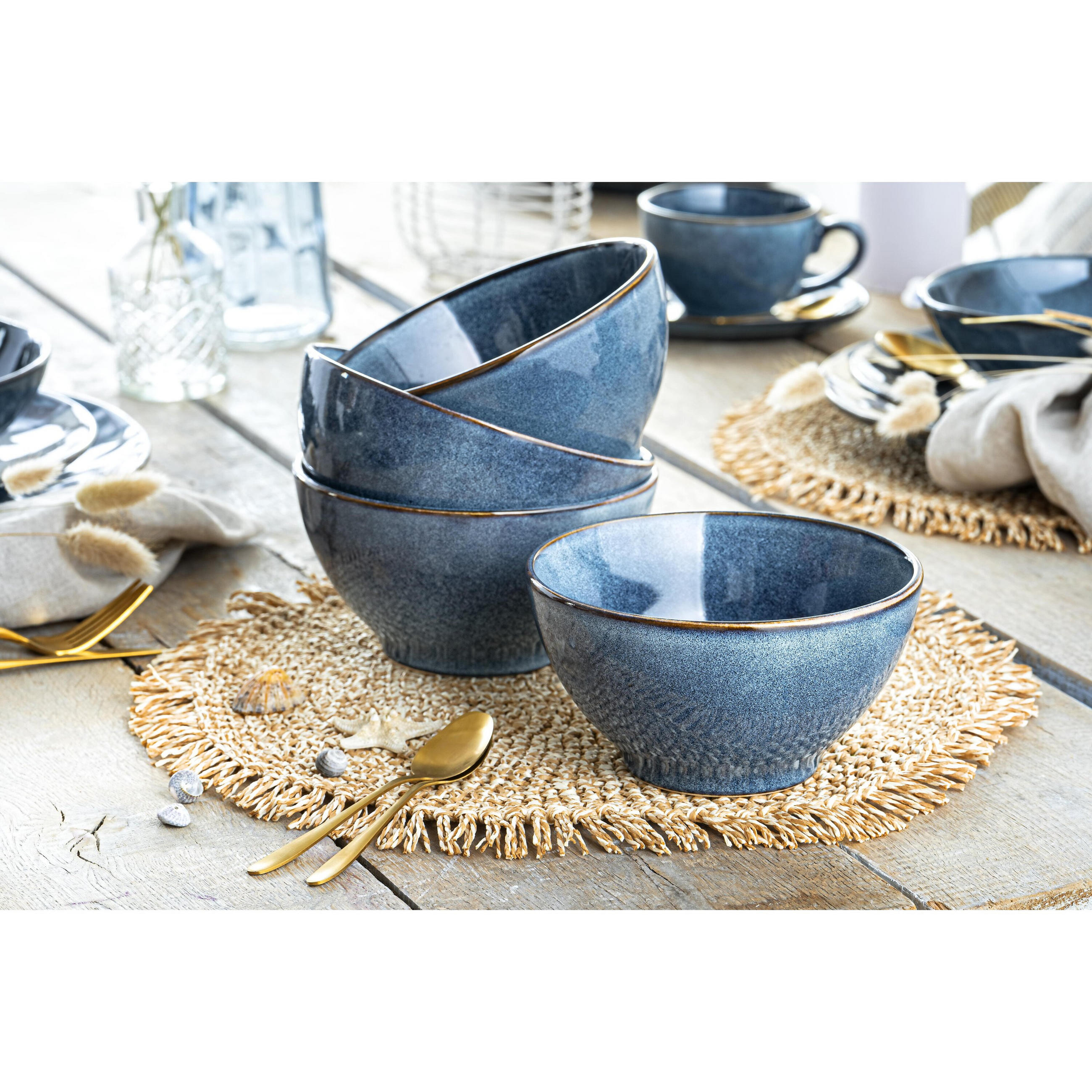 MÜSLISCHALEN SET DARWIN - 4 teilig aus Steingut - Blau, Keramik (15.5cm) - Sänger