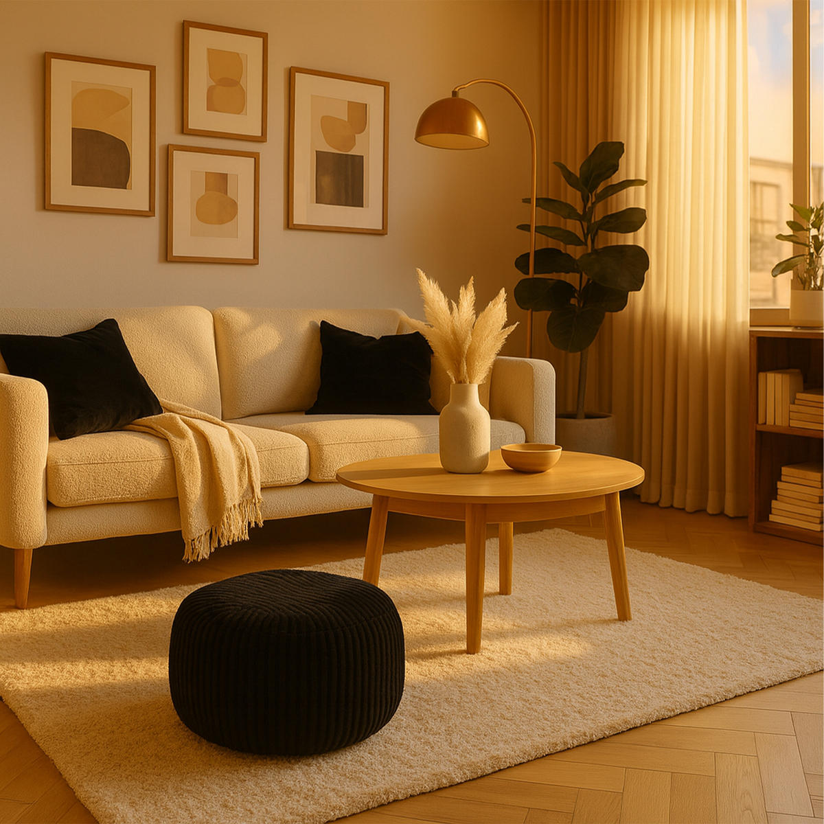 CORD-POUF - Schwarz, Kunststoff/Textil (35/25/35cm) - Relaxdays