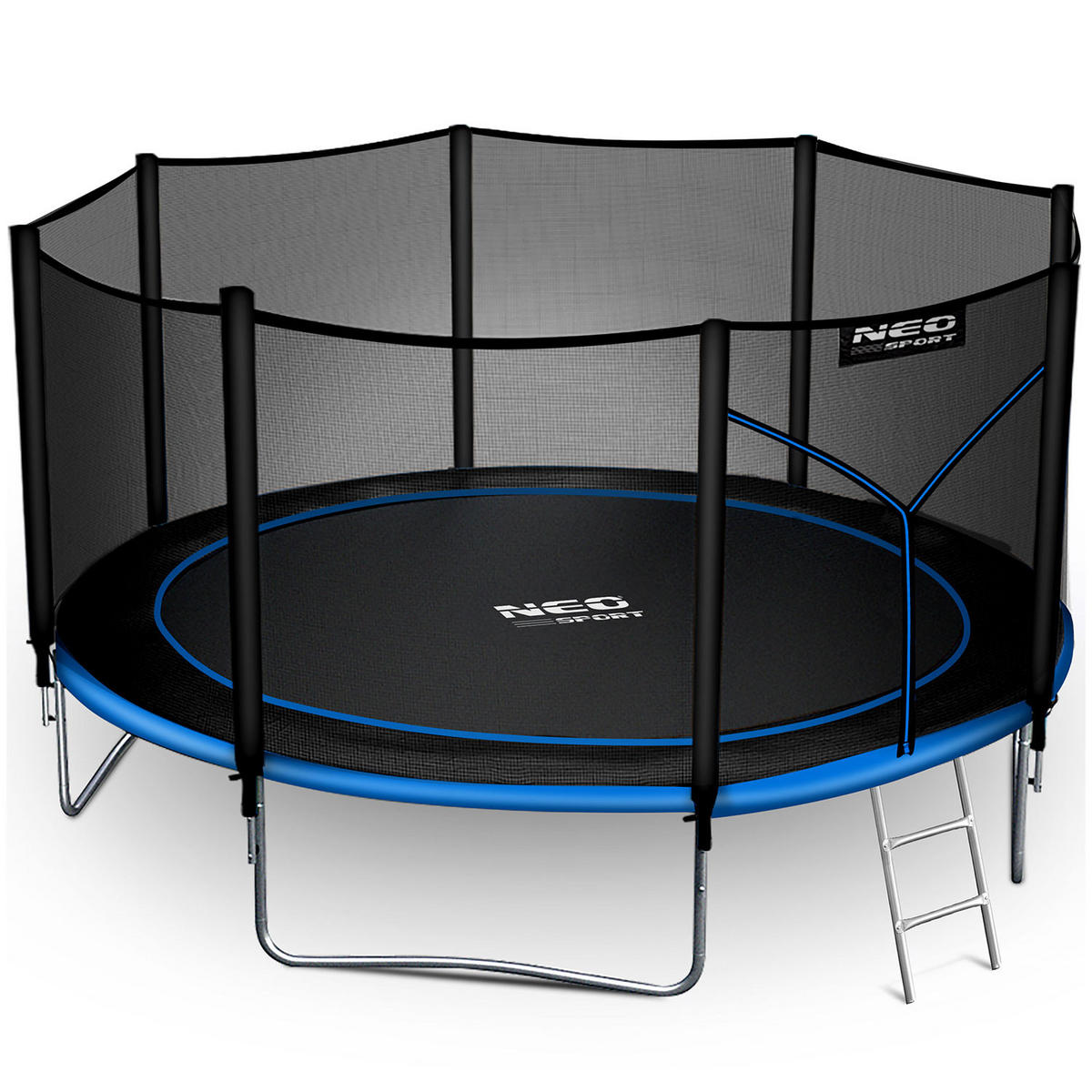 GARTENTRAMPOLIN 12 ft/374 cm mit Außennetz und Leiter - Blau, Metall (374/374cm)