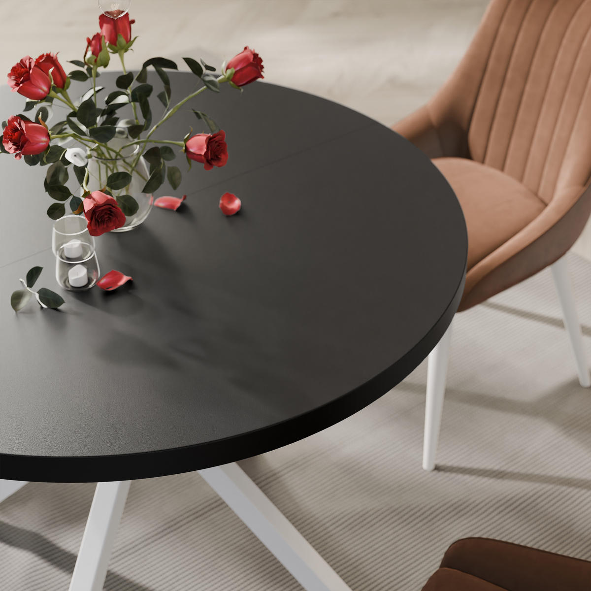 AUSZIEHTISCH MILTON 90-166/76 cm mit Metallgestell, Weiß / Schwarz Molet - Schwarz/Weiß, Holzwerkstoff/Metall (90/90/76cm) - Idohome