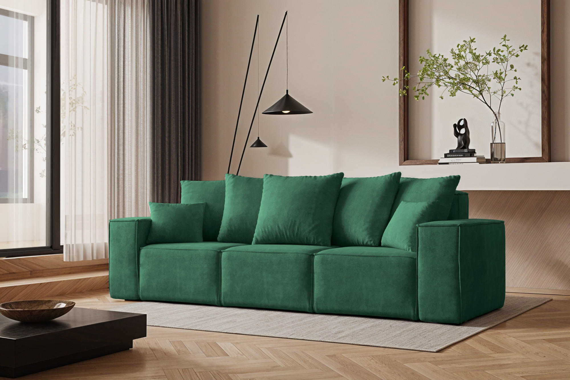 SOFA Sitzer ELLA Modern Mit Schlaffunktion Stoff Noel Grün - Grün, Holz/Textil (247/78/90cm) - Kaiser Möbel