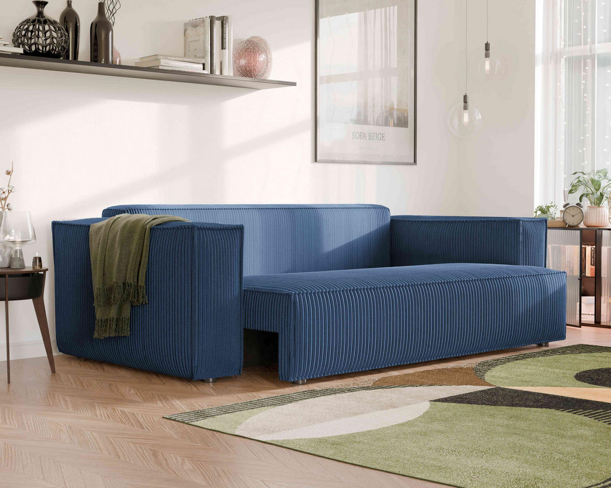 SOFA mit Schlaffunktion und Bettkasten, Blau - Blau, Holzwerkstoff/Textil (240/84/105cm) - Idohome