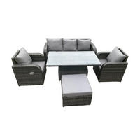 SITZGRUPPE Polyrattan 6-Sitzer - Dunkelgrau/Grau, Glas/Kunststoff - Fimous
