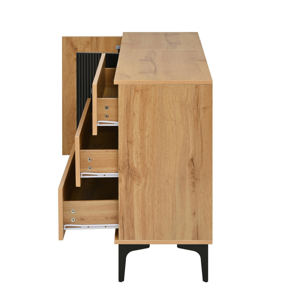 SIDEBOARD 120/35/76 cm aus Holzwerkstoff mit 1 Tür, 3 Schubladen und Metallfüßen Natur/Schwarz - Schwarz, Holzwerkstoff (120/76/35cm) - Modenvie