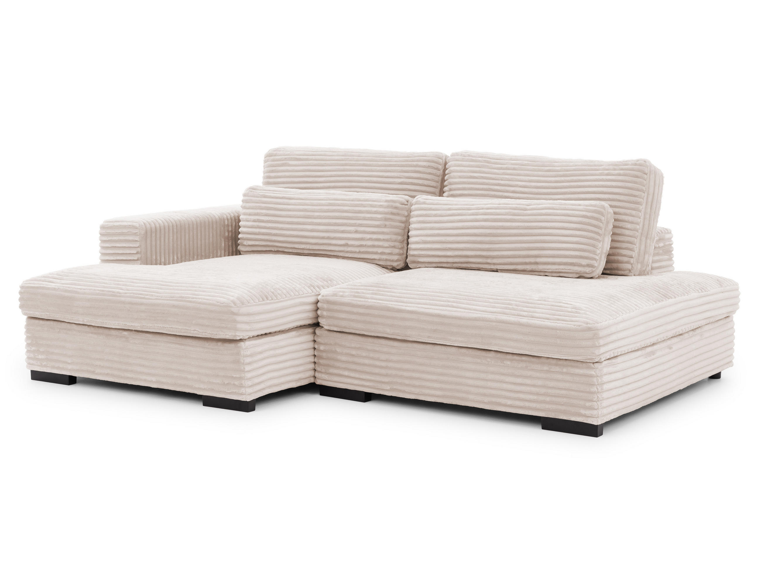 ECKSOFA Wolke mit tiefer Sitzfläche, Schlaffunktion und praktischem Bettkasten aus weichem Hellbeige Cordstoff - Beige/Schwarz, Holz/Kunststoff (162/225cm) - S-Style