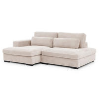 ECKSOFA Wolke mit tiefer Sitzfläche, Schlaffunktion und praktischem Bettkasten aus weichem Hellbeige Cordstoff - Beige/Schwarz, Holz/Kunststoff (162/225cm) - S-Style