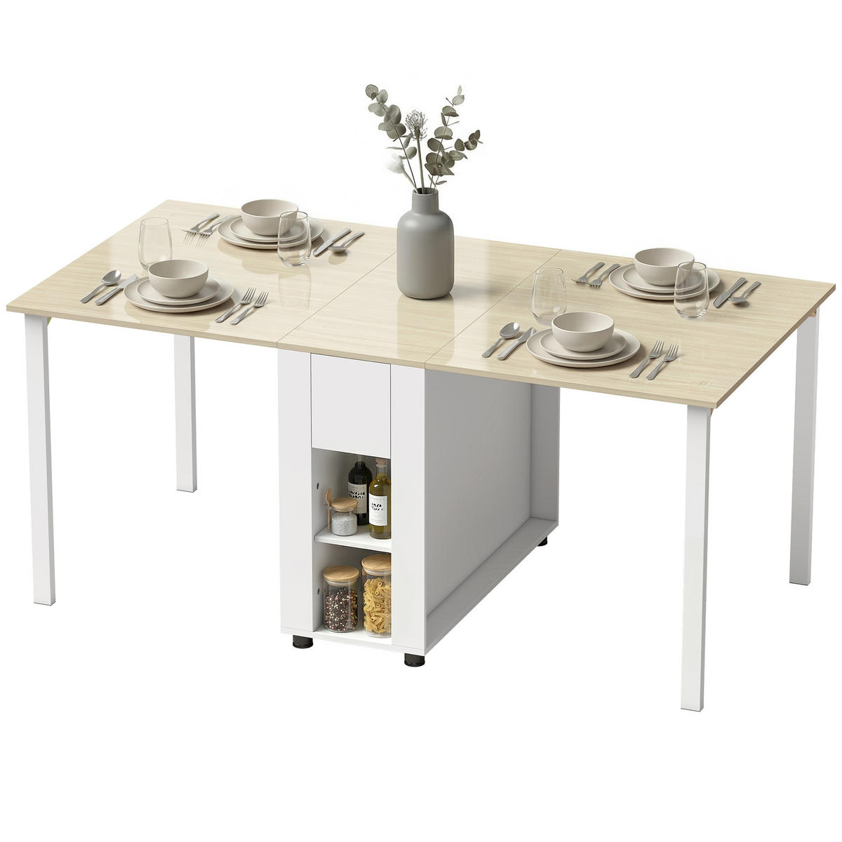 ESSTISCH Weiß+Naturholz 1 Stück - Weiß, Kunststoff (168.2/85/73cm) - GiPP