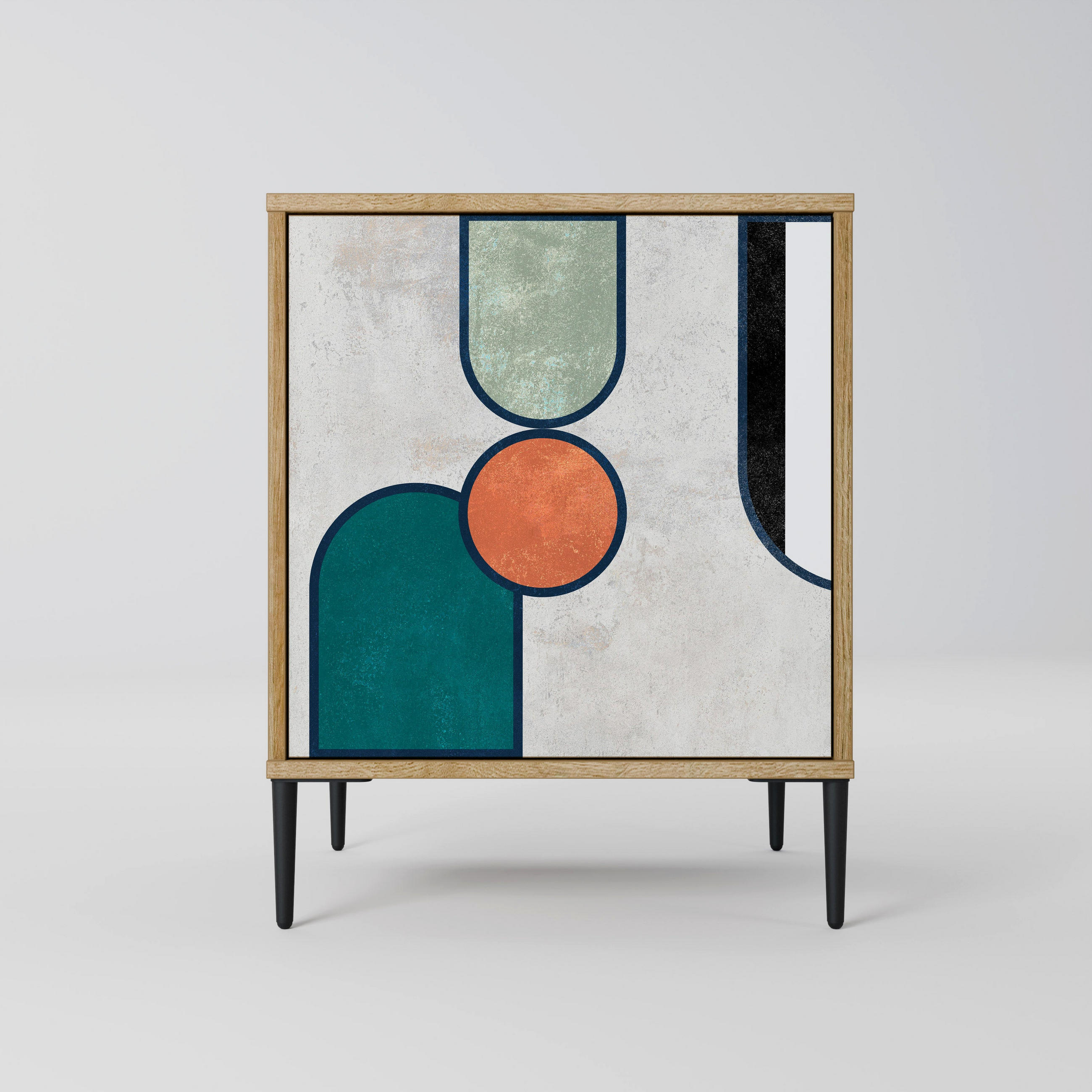 SIDEBOARD COOL STORY, Eichefarben, 57,5x42x72,5 cm, Schwarze Metallfüße - Eichefarben/Multicolor, Holzwerkstoff/Metall (57.5/72.5/42cm) - SpaceRebels