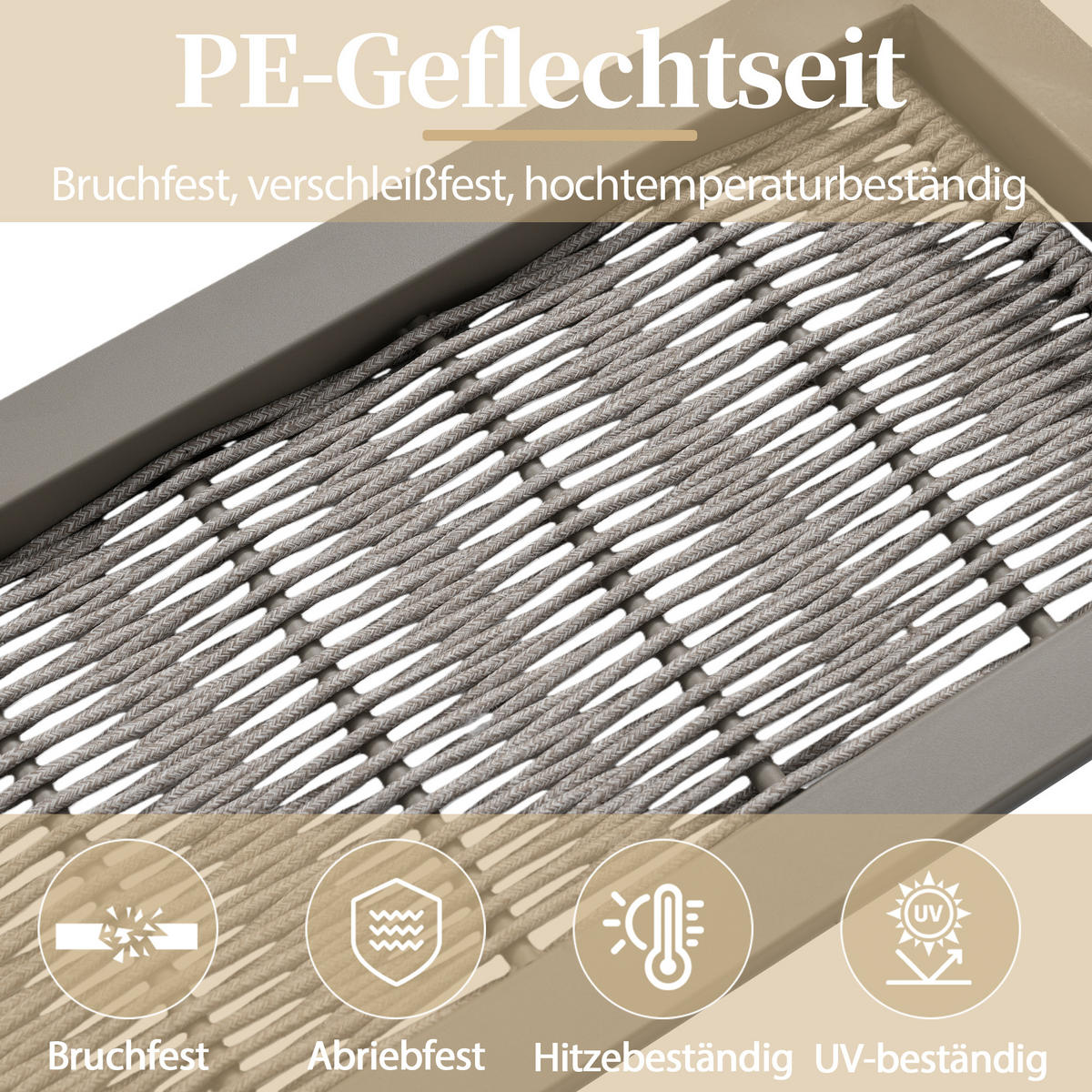 GARTEN-ESSGRUPPE 8 Personen Eckstellung Glastisch Khaki - Hellbraun, Textil - FLIEKS