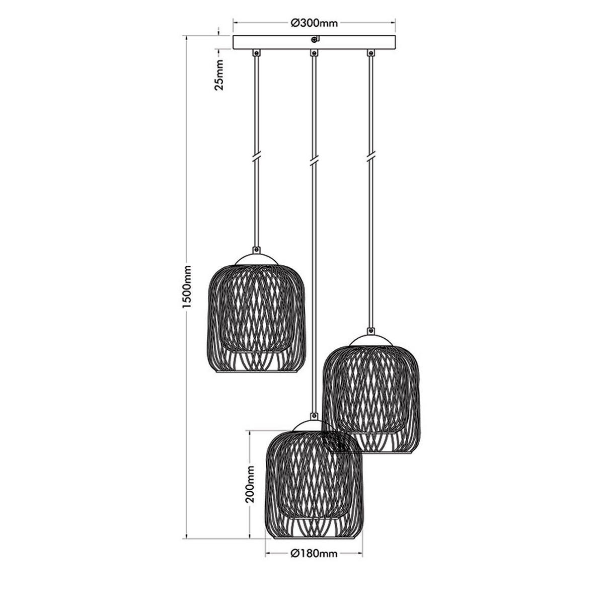 LED PENDELLEUCHTE DICHTI Metall Sand 3-flammig - Bernsteinfarben, Glas (39.4/39.4/150cm) - Globo Lighting