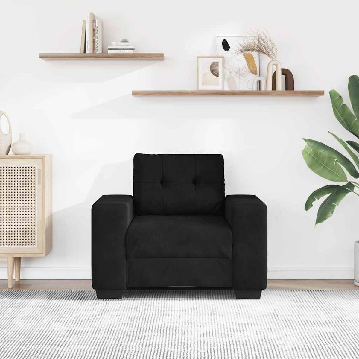 SESSEL Schwarz 100/78/80 Cm Samt - Schwarz, Naturmaterialien (78/80/100cm) - vidaXL