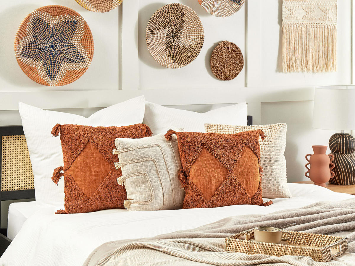 DEKOKISSEN 2er-Set Orange 45/45 cm Avium - Orange, Naturmaterialien/Textil (45/45cm) - Beliani